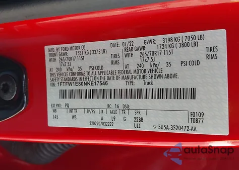 2022 Ford F-150 Xl z USA, uszkodzony, nr VIN 1FTFW1E80NKE17546